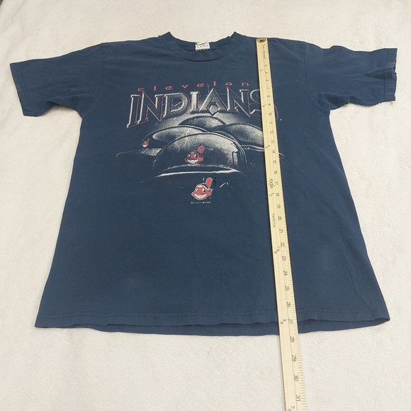 Vintage Y2K Cleveland Indians Navy Blue True Fan Graphic T-Shirt Size Large - Picture 5 of 9